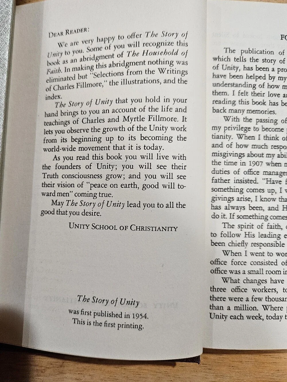 The Story of Unity Hardcover Book  This Is The First Printing- 1954